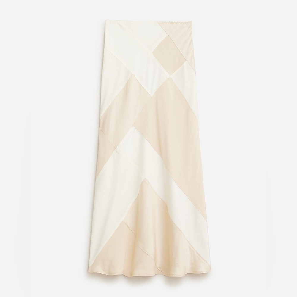 J. Crew Cream and White Satin Patchwork Midi Skirt - Picture 2 of 9